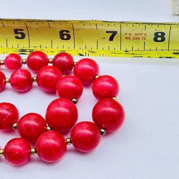Double Strand Red Beaded Necklace Marbleized Gold Tone Classic Career Cosplay - Picture 7 of 7
